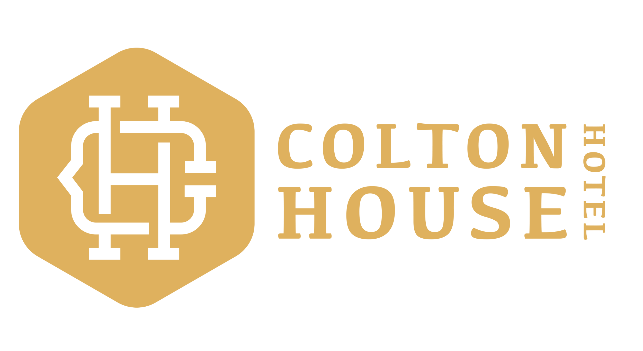 Logo for Colton House Hotel featuring a stylized emblem and the name in tan text on a black background.