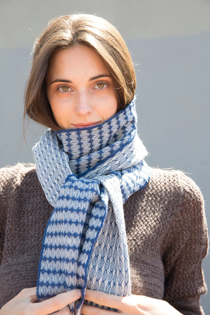 Handwoven Cashmere and Baby Alpaca Scarf, Blue