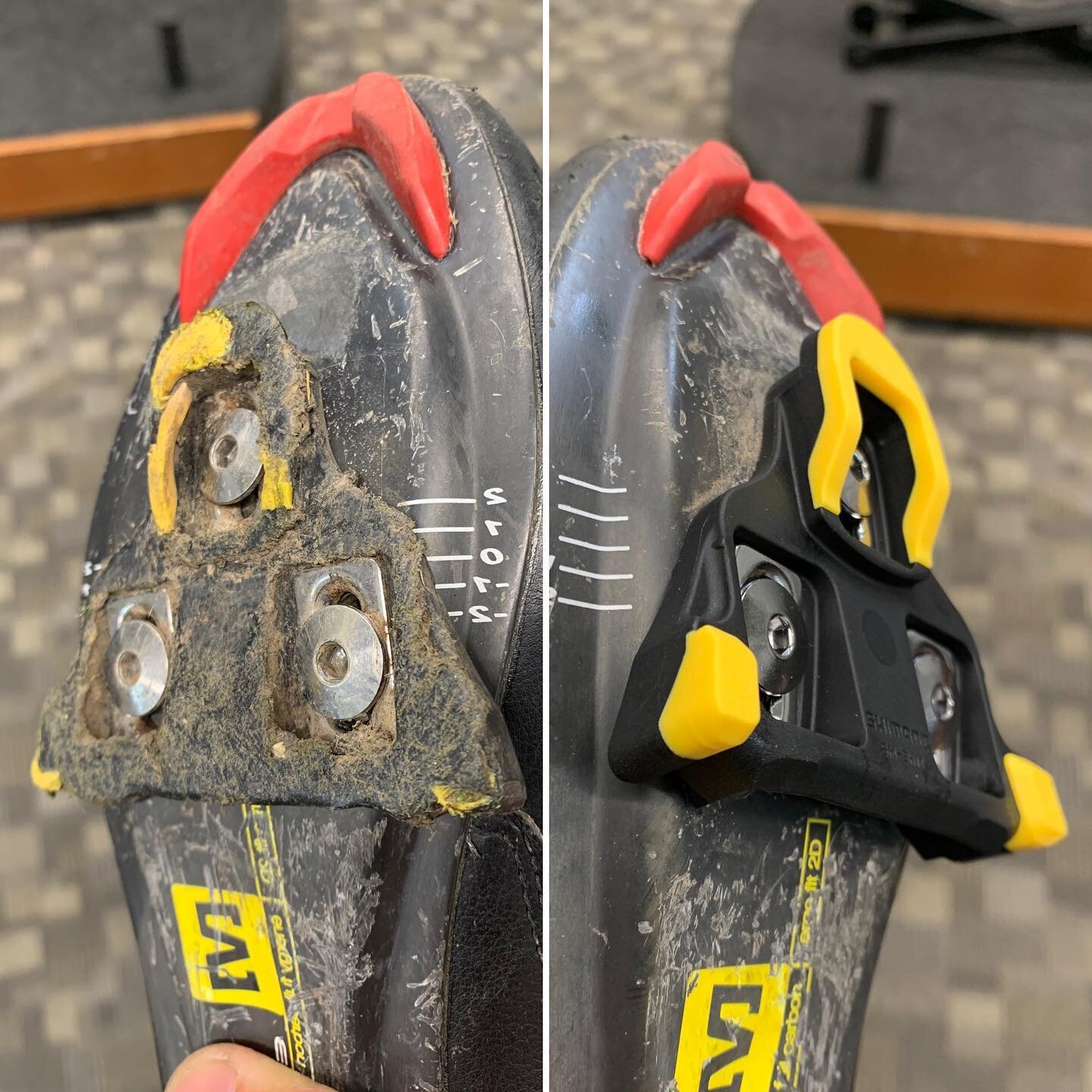 Our cleats see some real abuse and need periodic replacement. A worn out cleat will slip out of the pedal easier, float around more than intended, and ultimately just become sloppier. 

In the first picture you can see a before after of a new SPD-SL 