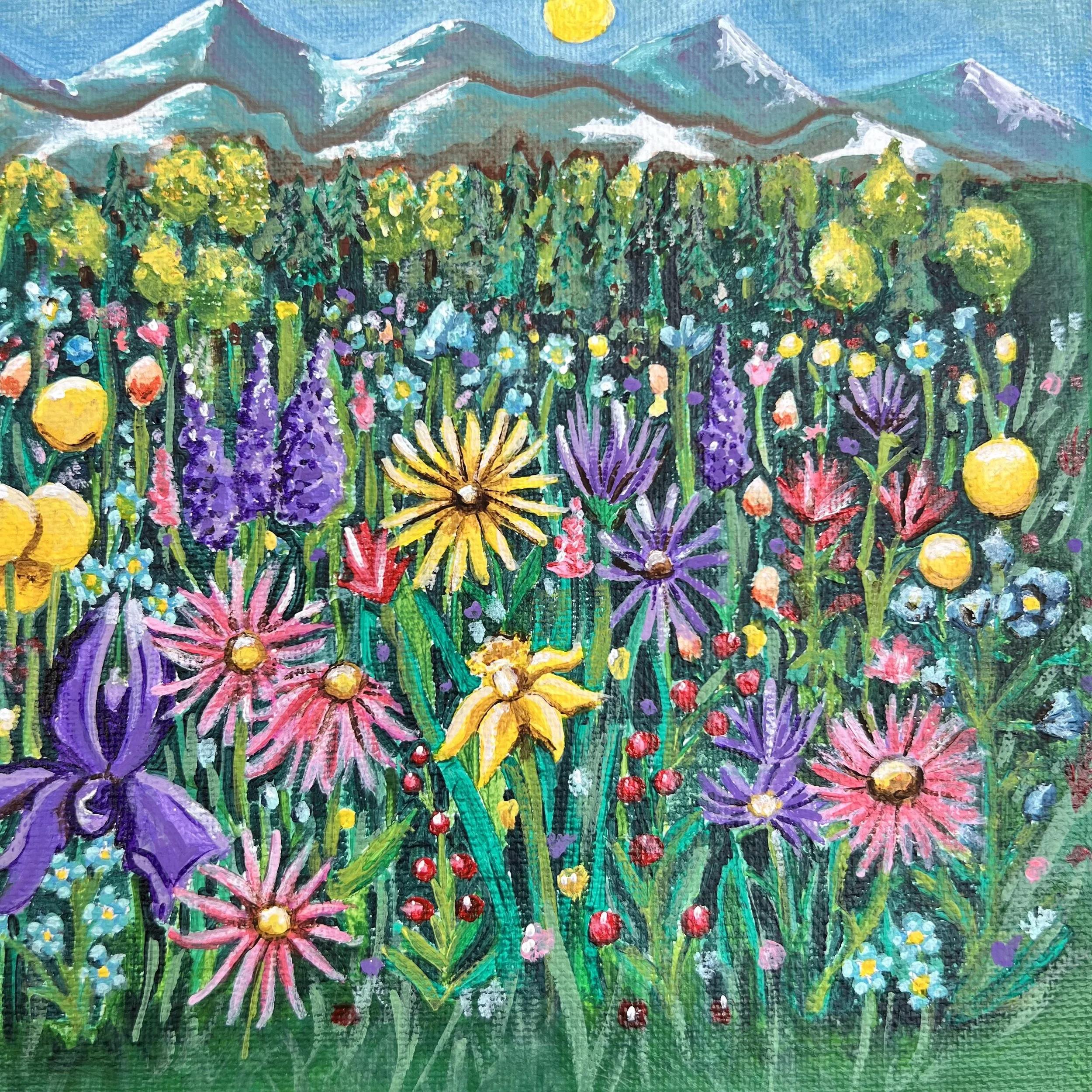 8"H x 10"W Wildflower Acrylic Painting