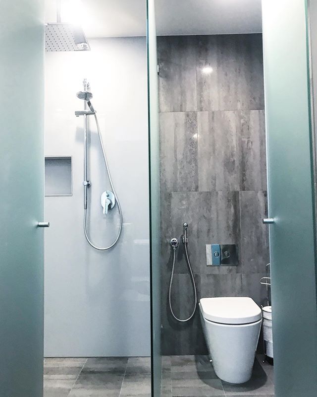 One of the more unique style bathrooms I completed. With glass shower and  cubical style design.. exceptional finish.