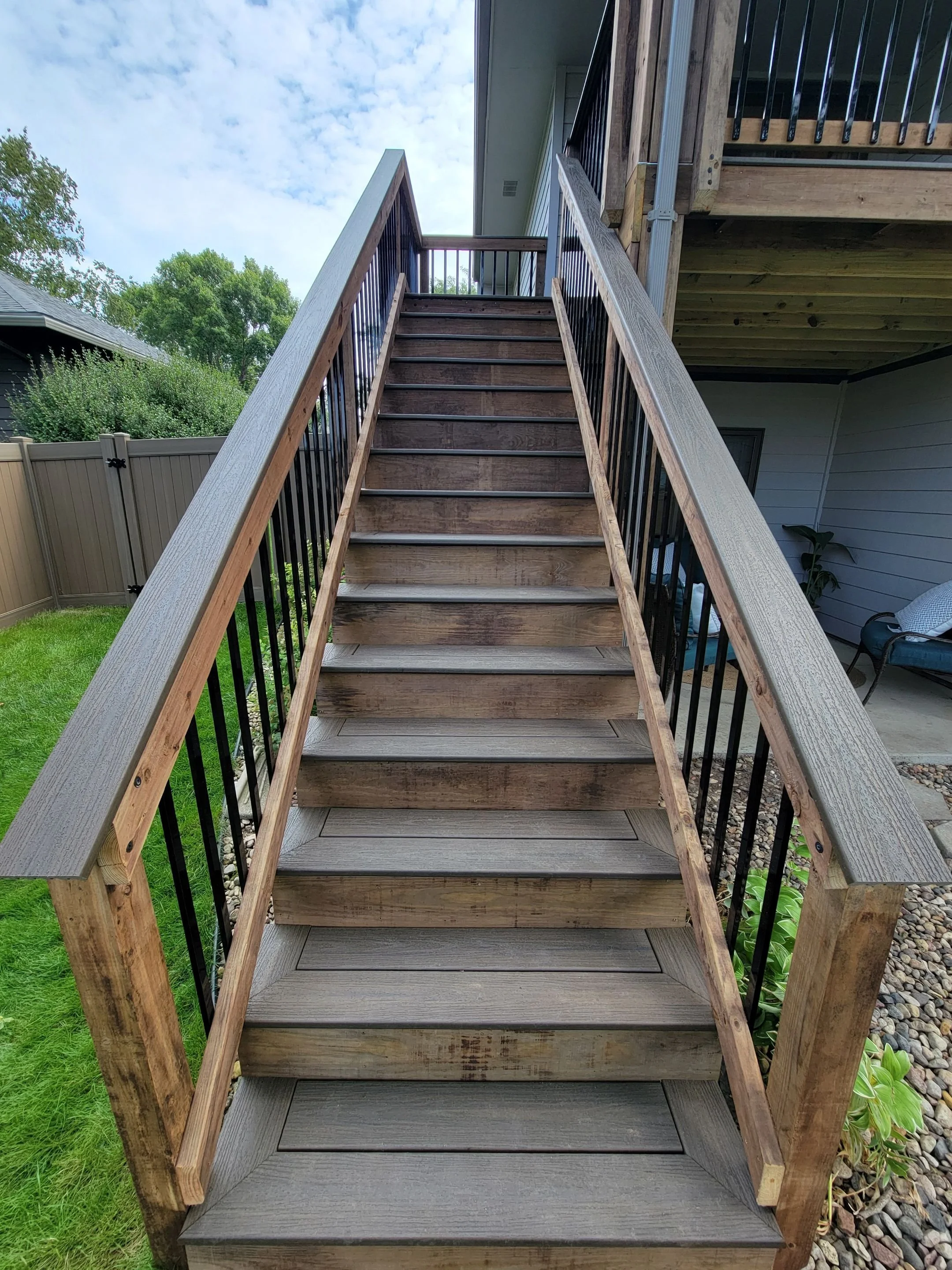 composite picture framed deck stairs with standard railing
