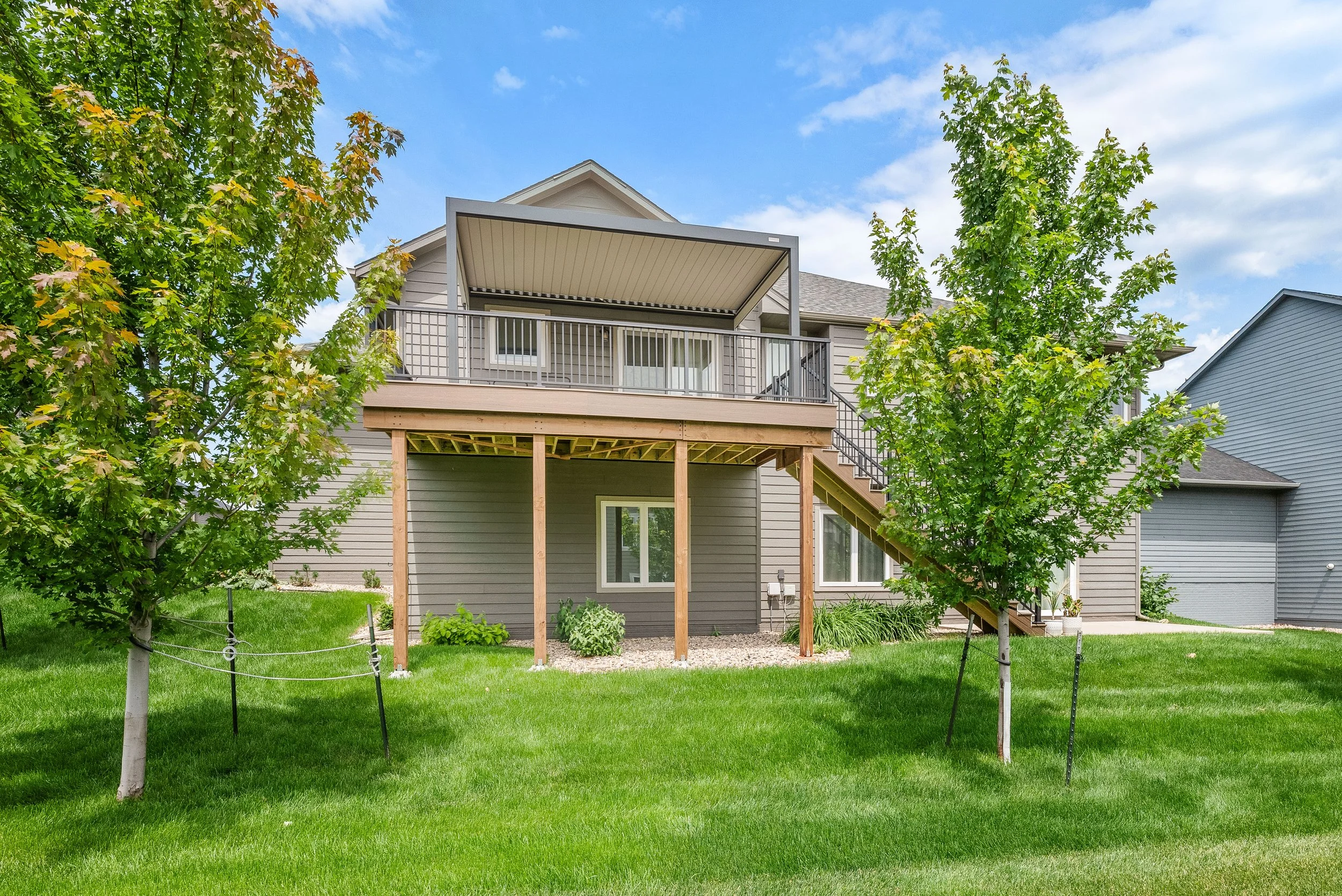 Trex composite deck with Pergolux pergola on top