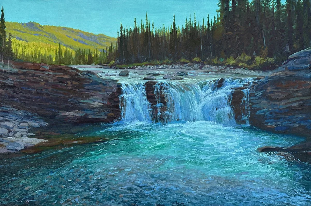 Evening at Sheep River Falls, oil on Canvas, 24" x 36"