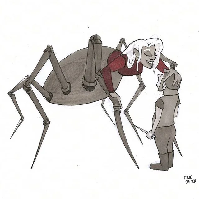 Phase Drider #dungeondrawingdudes day 9.
Circling back to this prompt, because when I first read it I got &quot;phase&quot; mixed up with &quot;blink&quot; and couldn't get the idea of teleporting driders out of my head. They could afford to be a lot