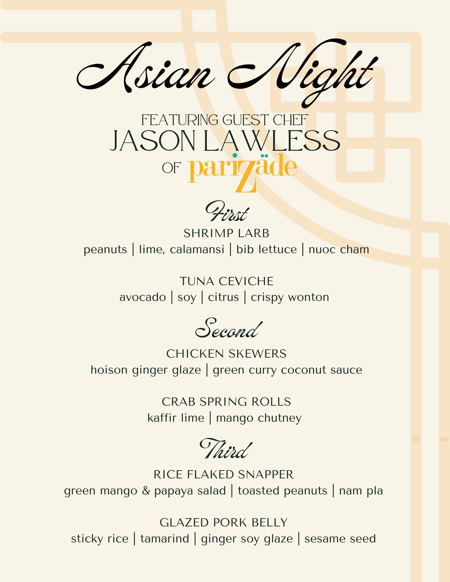 Asian Night Menu at the Commodore Club