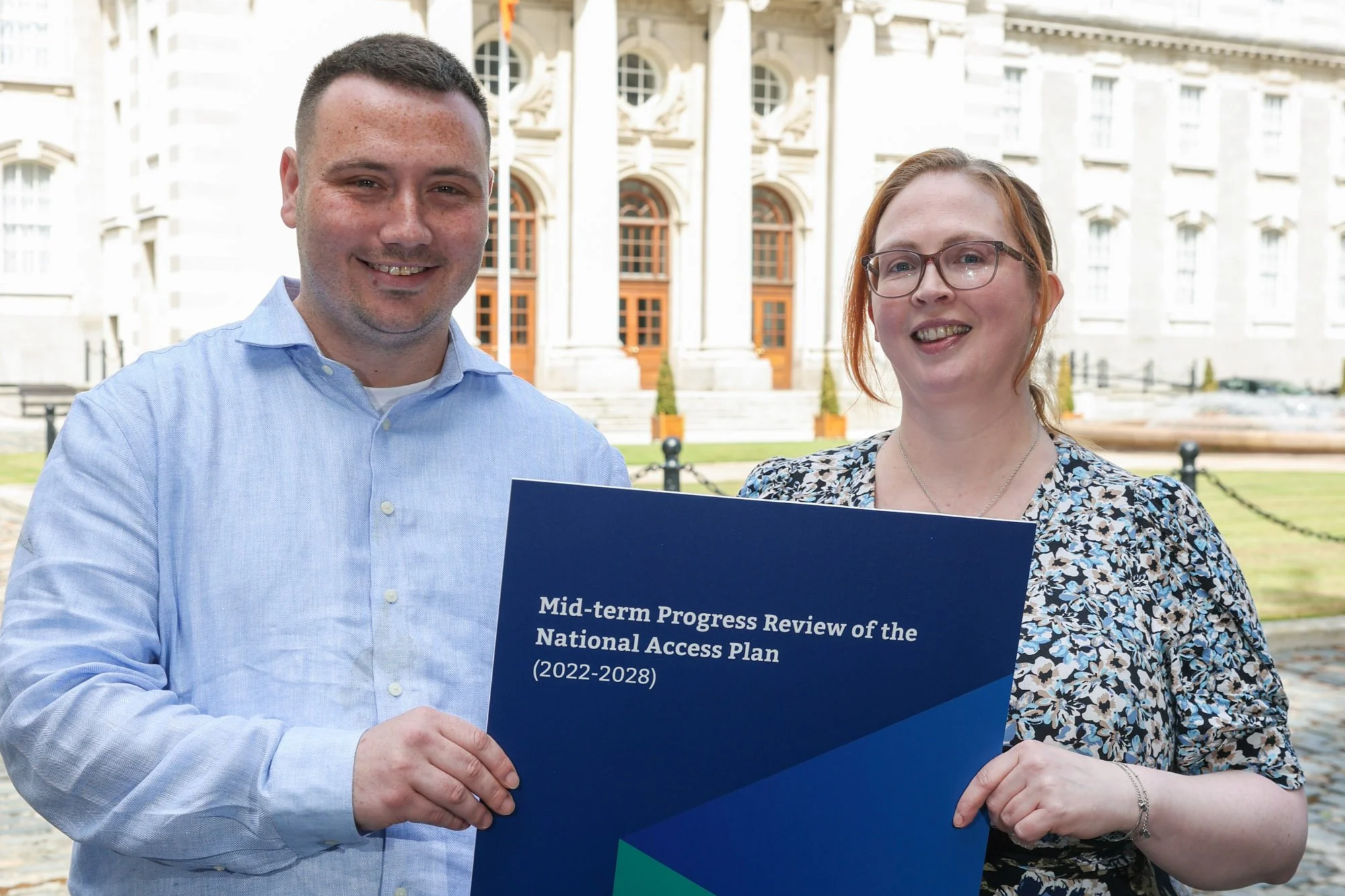 Applied Inspiration's Research Assistants, Sinéad Lynch and Seán McDermott with the  mid-term review of Ireland's National Plan for Equity of Access to Higher Education (2022–2028) 