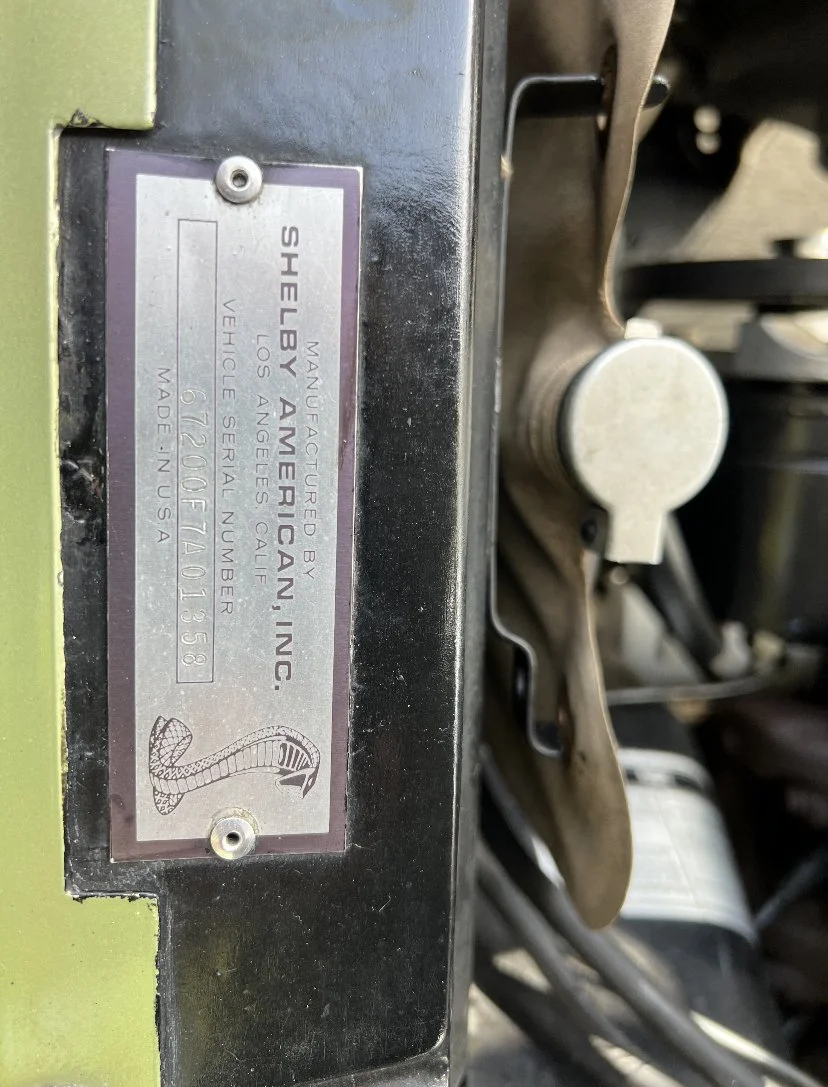 1967 Ford Shelby GT350 4 Speed Original Paint Tag