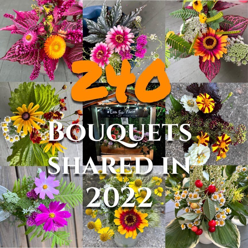 It is heartening to look  through #littlefreeflorist posts in the middle of winter. The colorful flower bunches spur plans and dreams for the upcoming year.  Over the #2022growingseason, 240 free #minibouquets were shared from the @little.free.floris