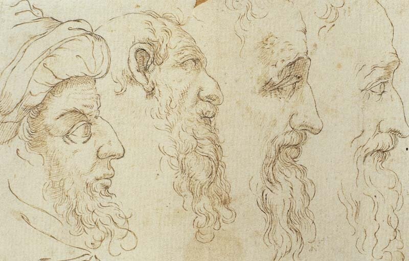 Four Mens Heads by Agostino Carraci