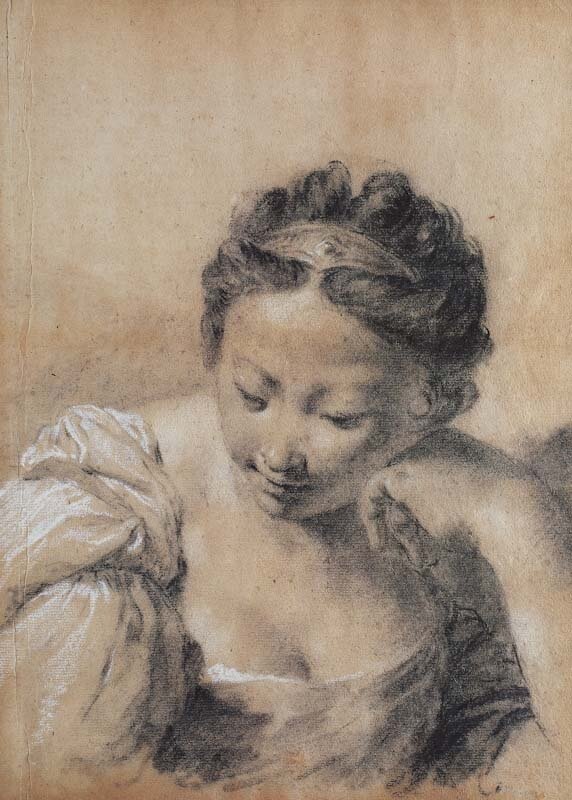 Girl resting her head on her hand by Giovanni Batista Piazzetta