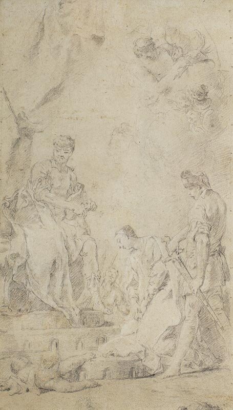 Recto: The Martyrdom of Cyriac and Juliet. Verso: Study of head dog by Giovanni Batista Piazzetta