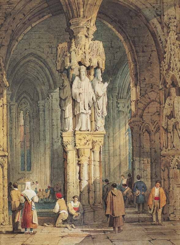 People Inside Of A Cathedral by Samuel Prout