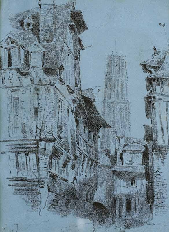 Street to Rouen Cathedral by Louis Gabriel Eugéne Isabey