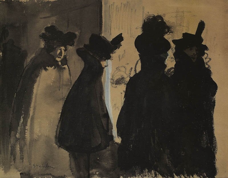 Four Women in front of a Hat Shop By Théophile Alexandre Steinlen