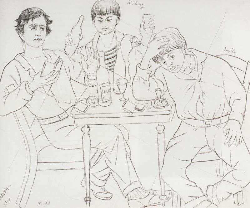 Modigliani, Kisling, Soutine at Café de la Rotonde, Paris by Marevna