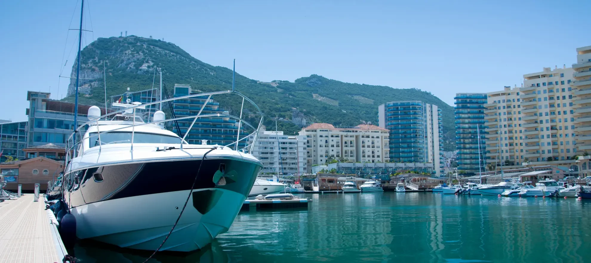 A yacht moored near Ocean Village Mariner Gibraltar