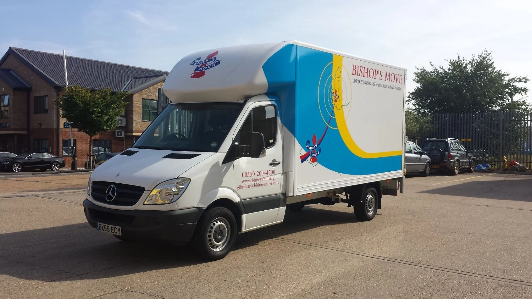 A Bishop's Move Gibraltar van in the UK performing a delivery