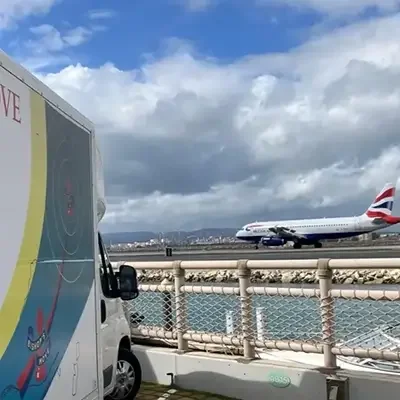 Bishop's Move removals van waiting at Gibraltar airport