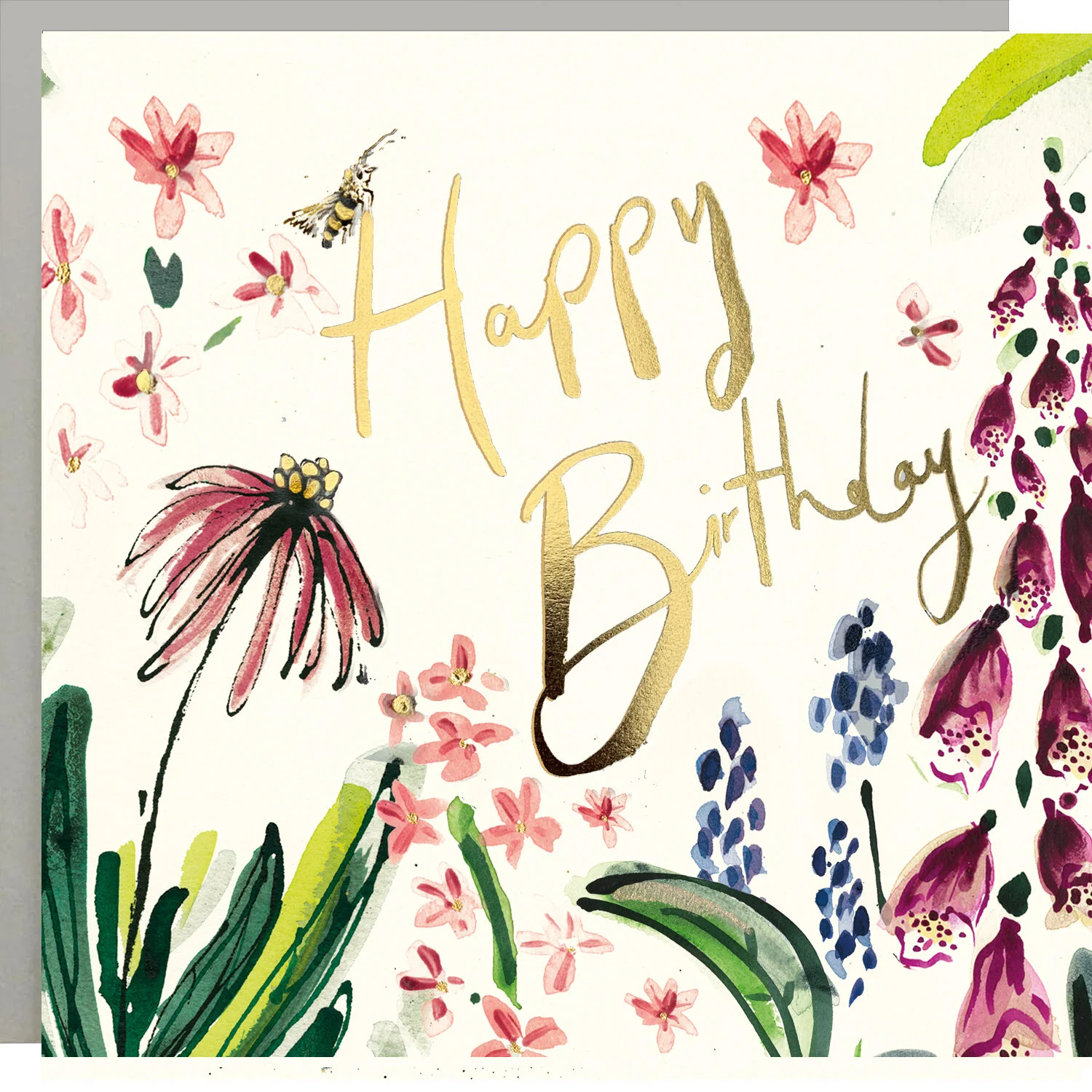 Happy Birthday Flowers Gold Foil Card Anna Wright Hand Illustrated Artwork Cards Prints And Gifts