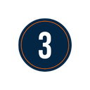 Number three inside a dark blue circle with a thin gold border