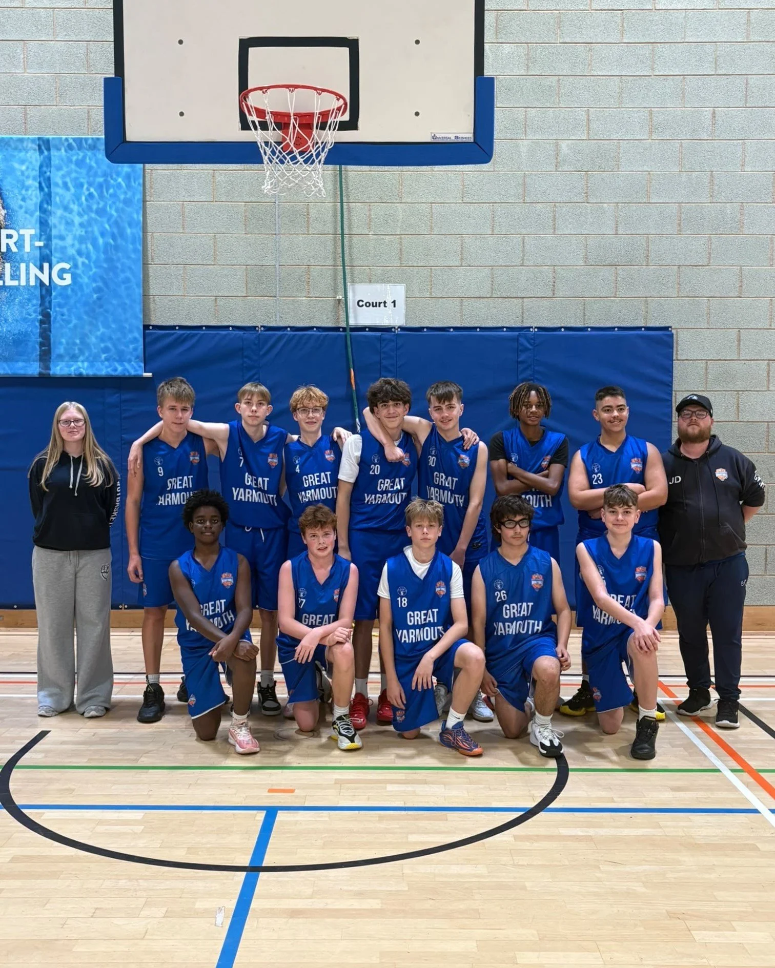 Great Yarmouth Basketball Club U15 Mixed Development team pictured together at Sportspark UEA