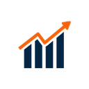 Graph showing rising trend with orange line and dark blue bars
