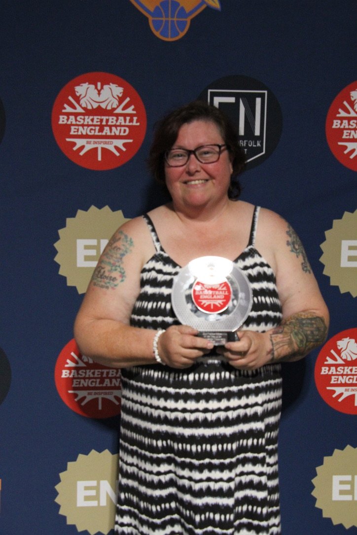 Tracey-Anne Williamson with her Basketball England East Region Club Welfare Officer of the Year Award