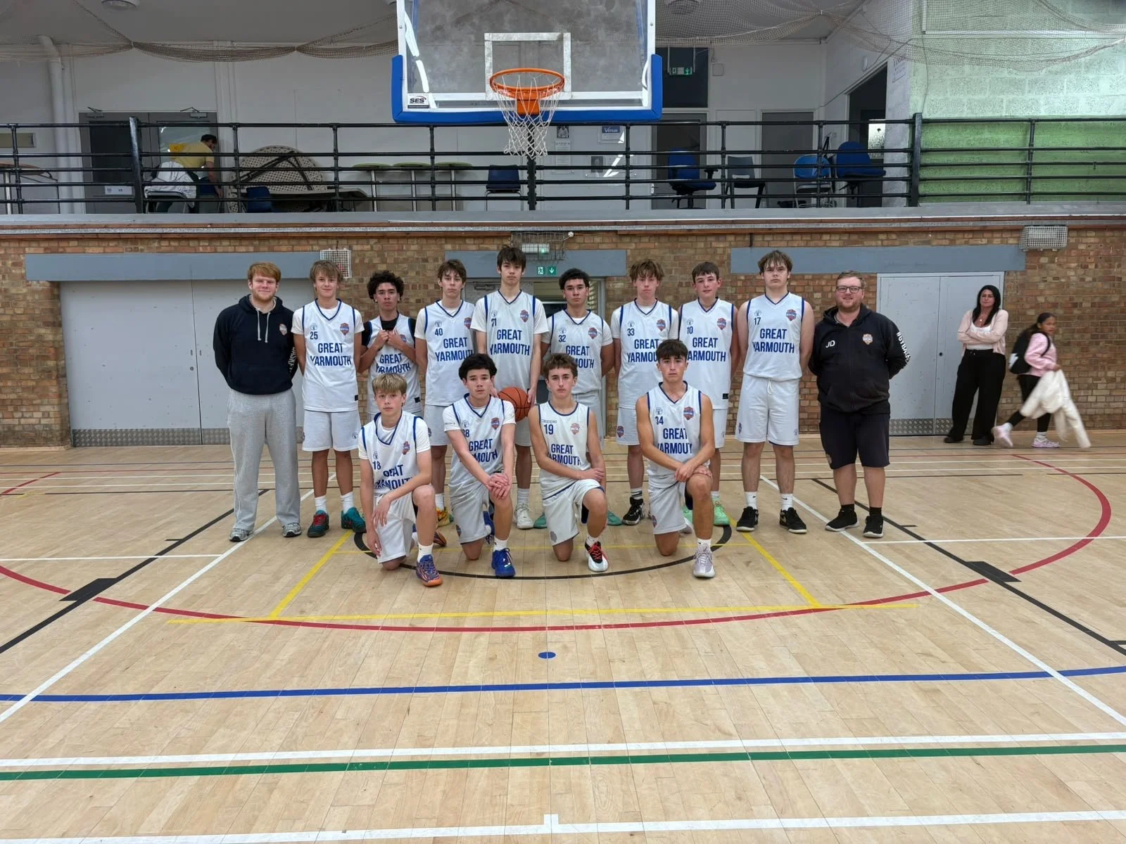 Great Yarmouth Basketball Club U16 Boys team pictured together in their basketball kit.