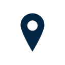 A blue map location pin icon on a white background.