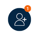 Icon of a person with a plus sign and a notification badge