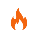 An orange flame icon on a white background