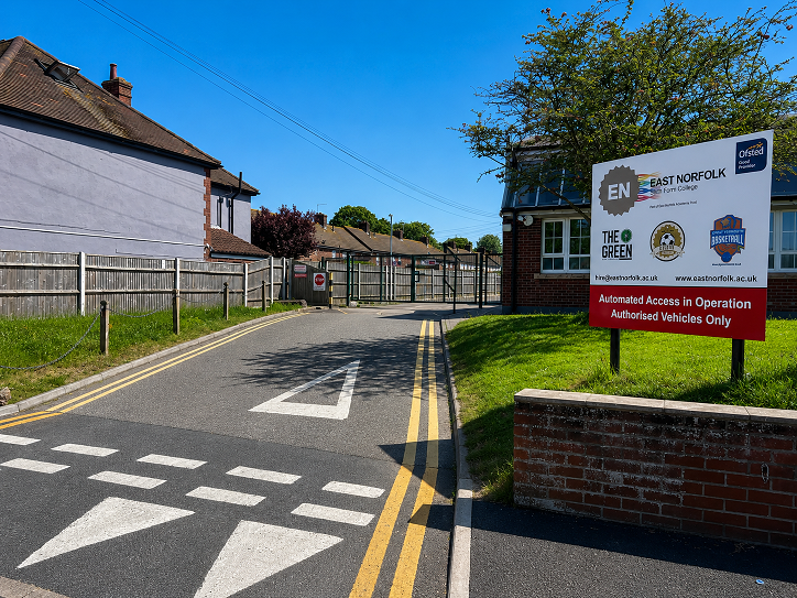 Entrance gate to East Norfolk Sixth Form College on Church Road in Gorleston.