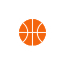 An icon of an orange basketball with white lines.