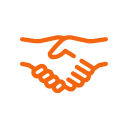 Simple illustration of a handshake with orange outlines