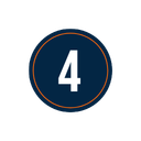 A dark blue circle with a large white number 4 inside, outlined by an orange ring.