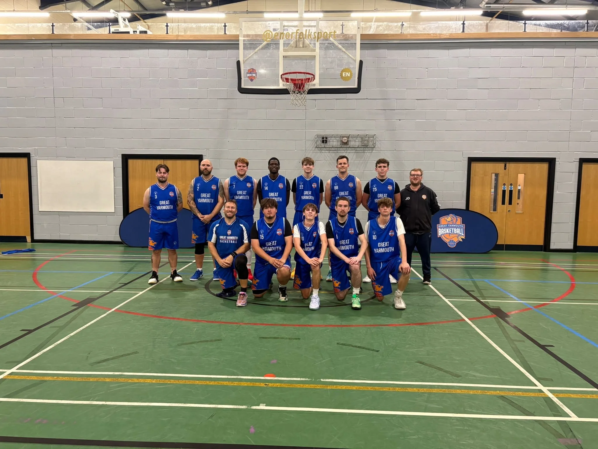 Great Yarmouth Basketball Club Men's team pictured after their home basketball fixture against UEA Panthers.