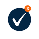 Checkmark icon with a small orange circle displaying the number 3
