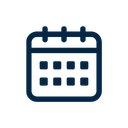 A blue icon of a calendar with a grid of days.