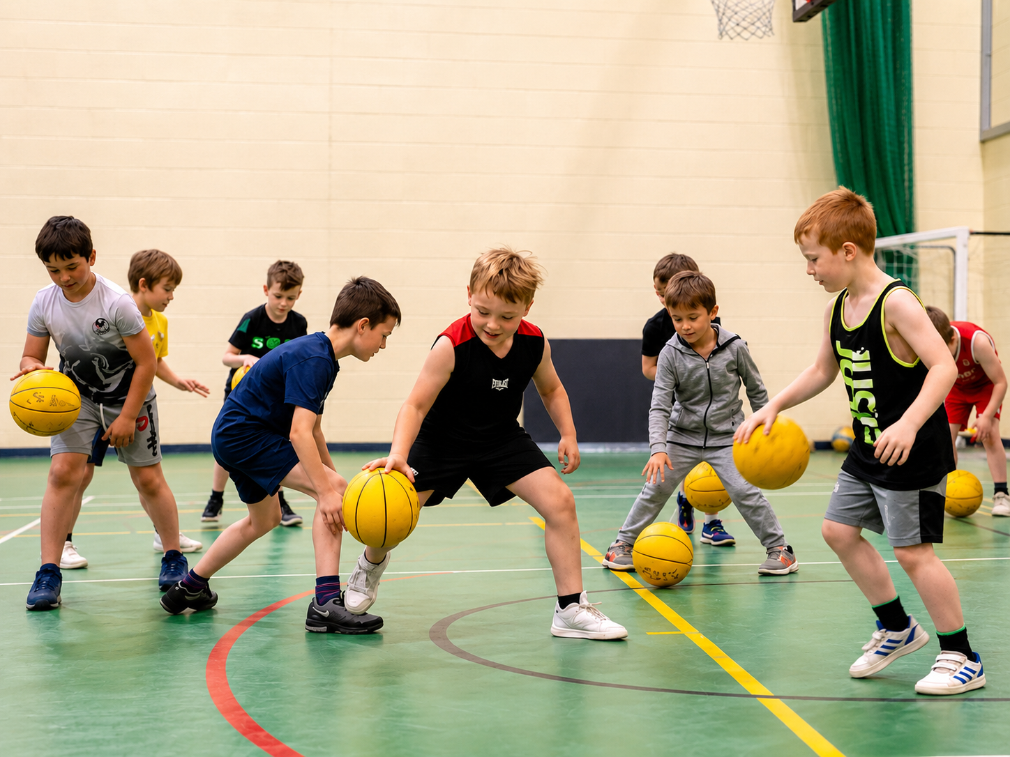 Young players practising dribbling during a Great Yarmouth Basketball Club ENergize session.