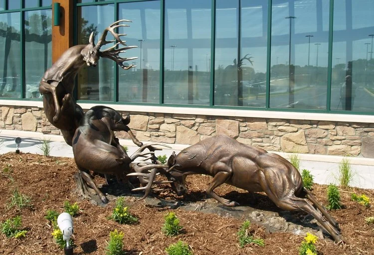 Fighting Bucks Bronze Whitetail Deer Sculpture
