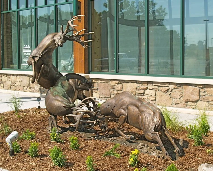 Fighting Bucks Bronze Whitetail Deer Sculpture