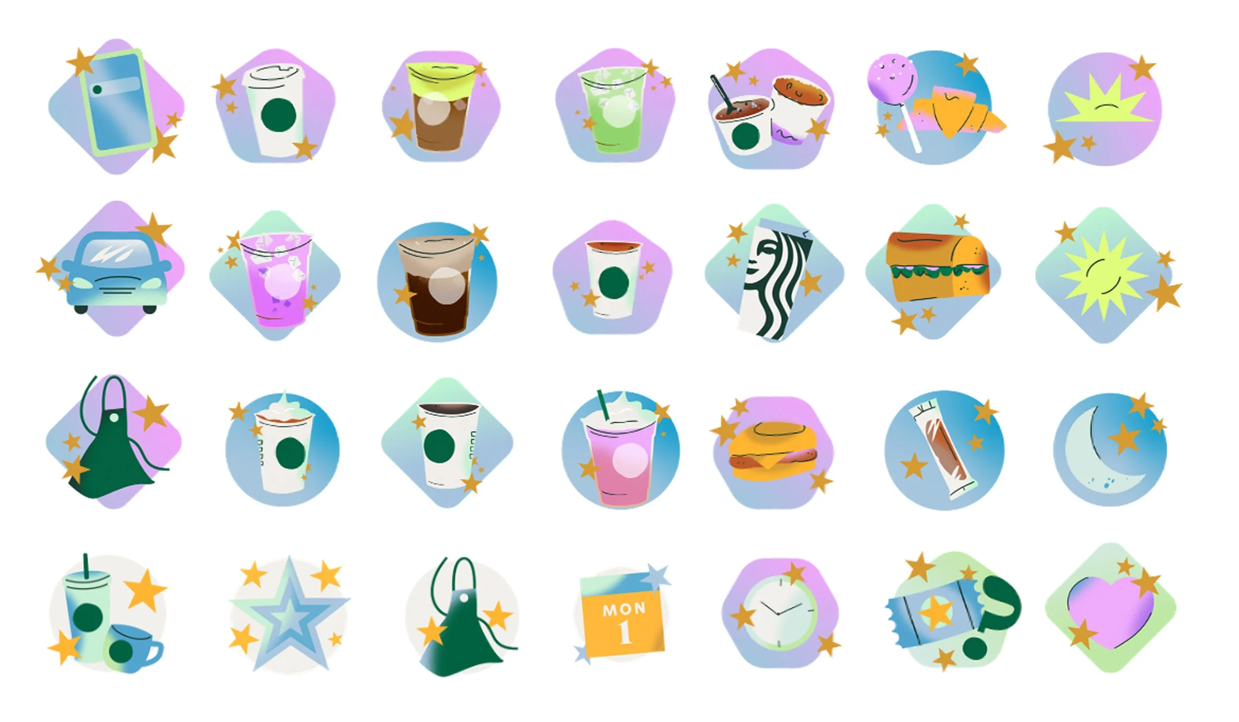  30+ unique icons designed to customize members Coffee Cards 