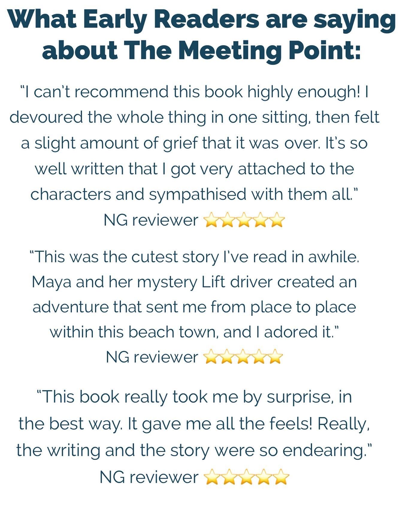 Since we&rsquo;re days away from the ebook pub of The Meeting Point, I wanted to start sharing some of the wonderful early reviews coming in ❤️📚☀️🚙📱
I am so thankful for every single reader, reviewer, blogger and blown away by everyone&rsquo;s lov