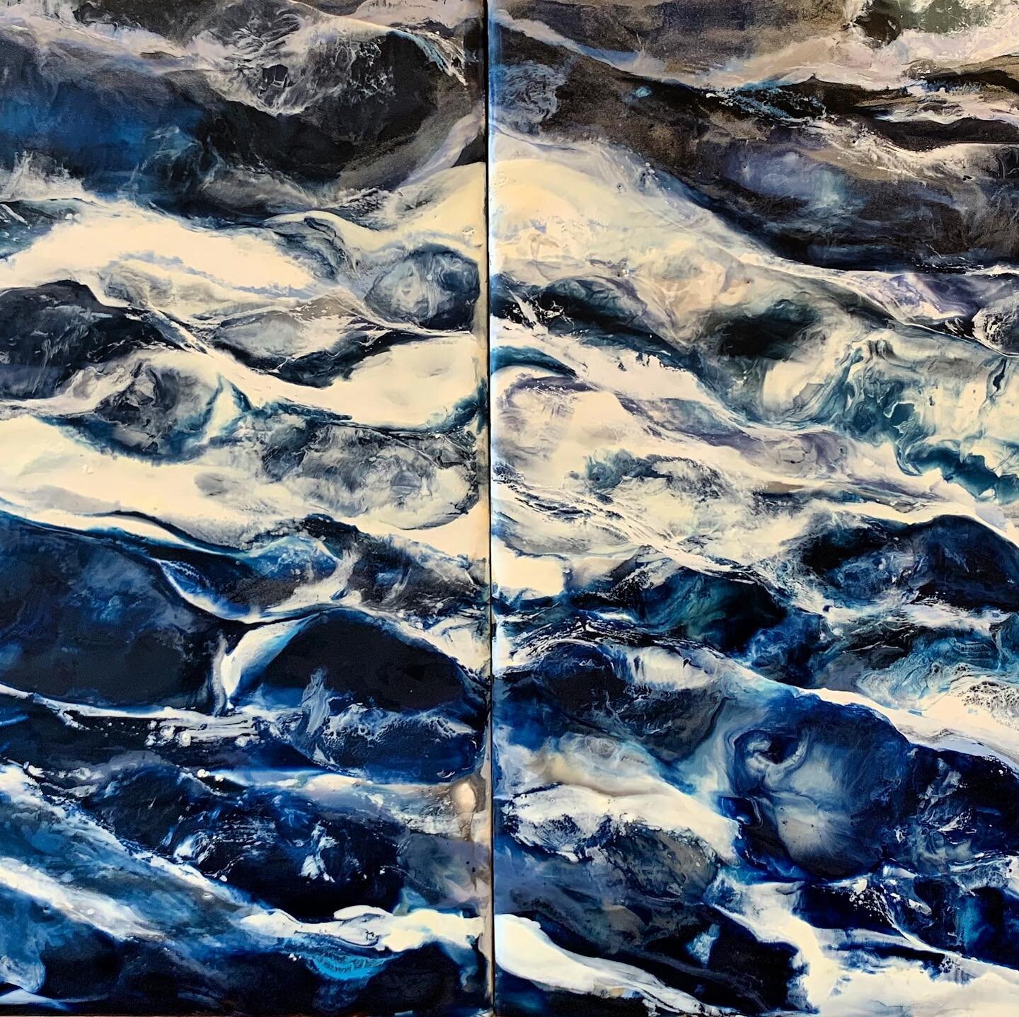 &ldquo;Storm&rdquo;, encaustic, 16x32x2.  This piece was supposed to be the snow storm I was witnessing out the window.  It had other ideas.  The ocean storm must have been on my mind. I am always surprised, usually happily, when I allow my art to be