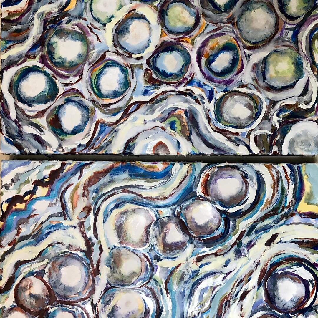 Preview for #gallery89 show in June.  Encaustic and oil, &ldquo;Riverbed&rdquo;, diptych, 40x20.  #encaustic #encausticart #encausticpainting #cheriedutyart #modernart #contemporaryart #abstractart #steamboatspringsart #steamboatartist