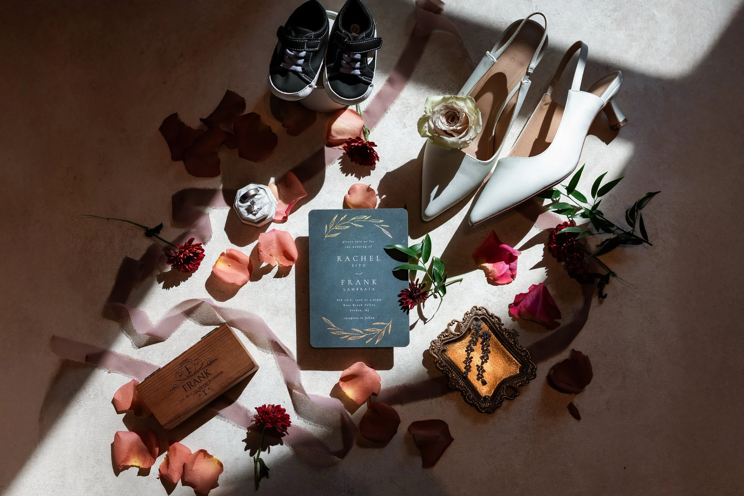 New Jersey Wedding Photography by Cyan Blue Photography at Bear Brook Details Flat Lay