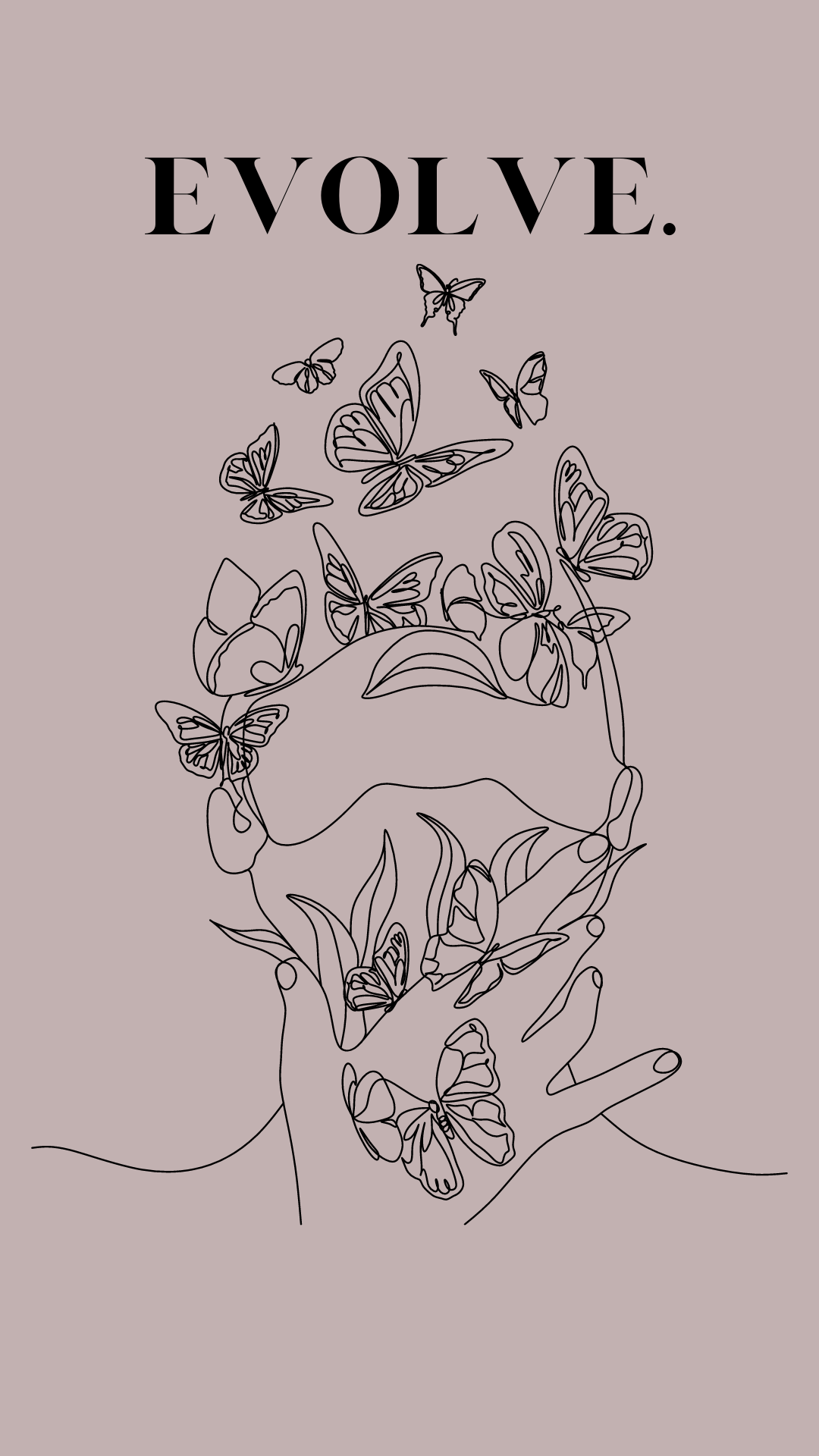 Black Line Art Butterflies Woman Phone Wallpaper.png