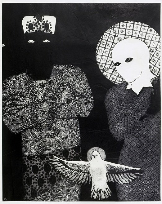 Belkis Ayón, Untitled (Sikán, Nasakó y Espíritu Santo), 1993, Collagraph