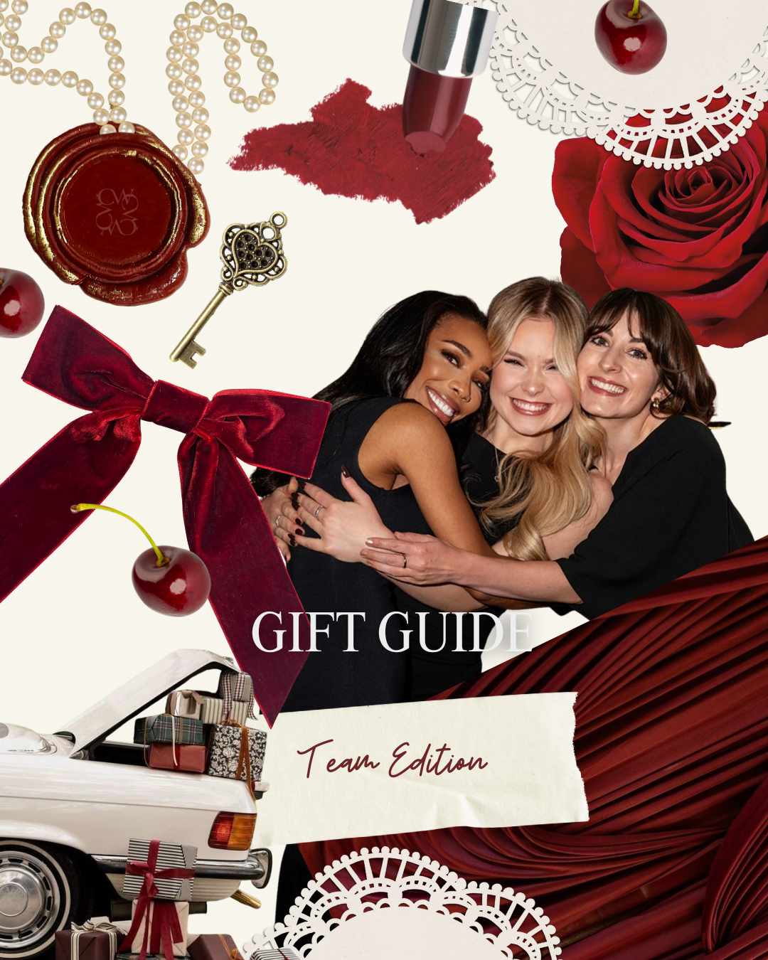 Carmen Walker team photographed for the 2025 Christmas Gift Guide, surrounded by warm festive details and seasonal styling.